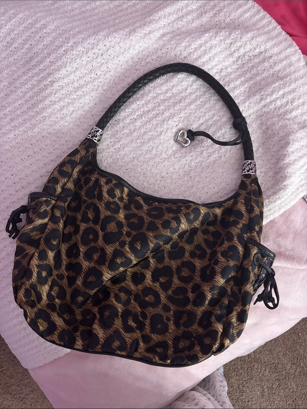 Leopard Print Hobo Shoulder Bag in Brown